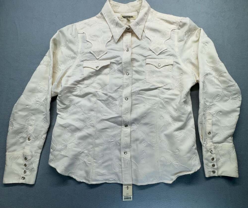 Stetson Women’s Western Shirt Size XL White Embroidered Floral Pearl Snap